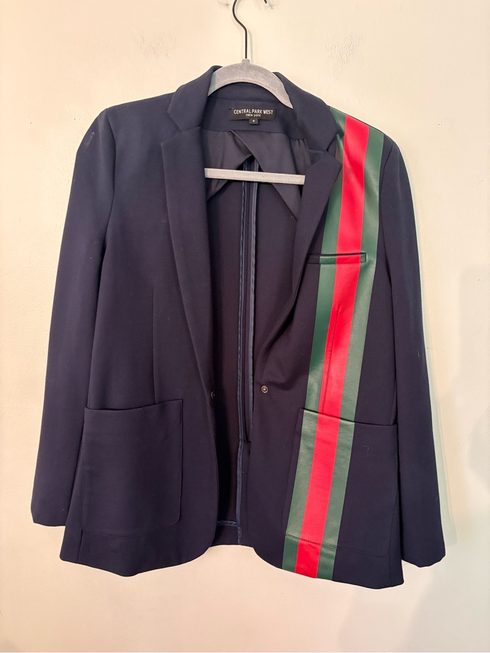 Central Park West Navy Blazer with Red & Green Stripe Accent